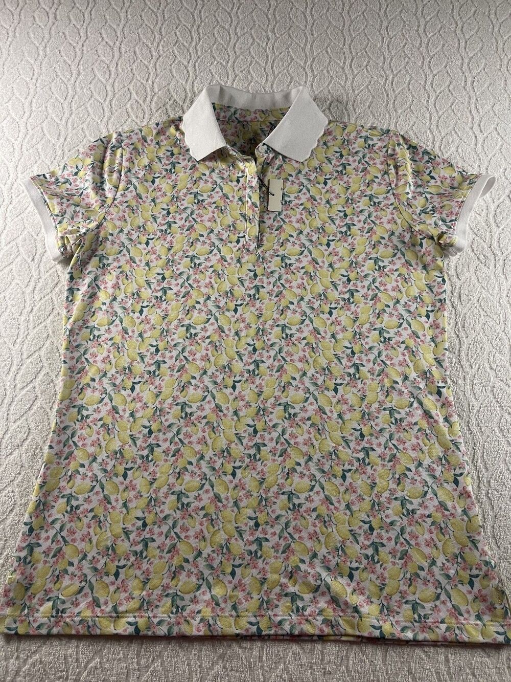 WALTER HAGEN Sz Small Short Sleeve Fresco Ditsy Lemon Golf Polo